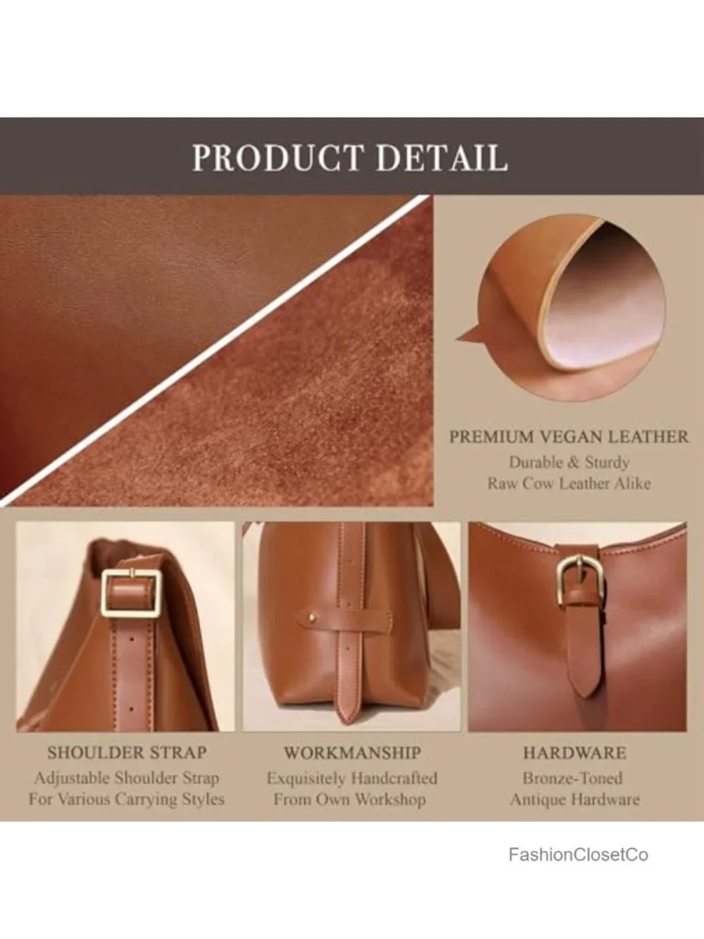 Vegan Leather Hobo Bag Women Crossbody Satchel Underarm Shoulder Purse